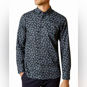Ted Baker London Paisley Navy Print Long Sleeve Button Down Size: XS NWT